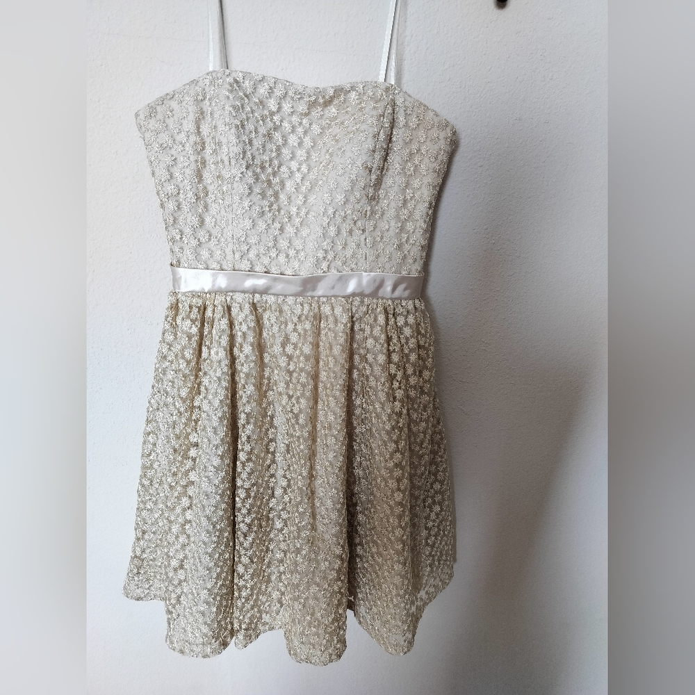 Women's Juniors Mini Dress Size 0 Golden Formal Wedding Cream Aidan Mattox